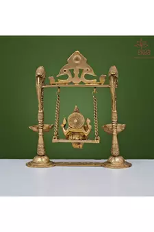 Brass Ganesh on Swing with Diya