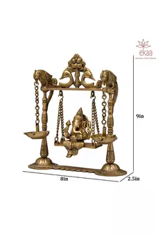 Brass Ganesh on Swing with Diya