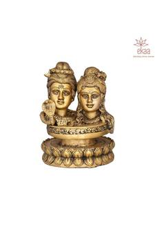 Shiva Parvati Head on Lotus in Brass