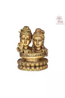 Shiva Parvati Head on Lotus in Brass