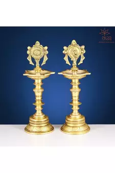 Brass Shankh Chakra Diya Pair
