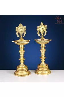 Brass Shankh Chakra Diya Pair