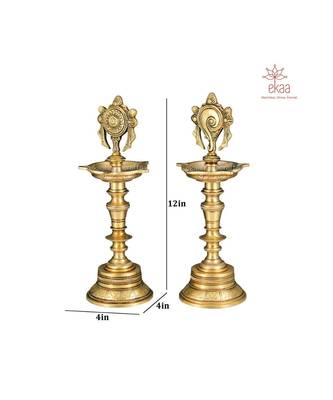 Brass Shankh Chakra Diya Pair 5