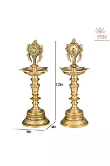 Brass Shankh Chakra Diya Pair