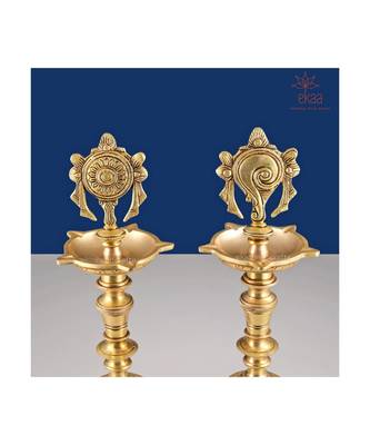 Brass Shankh Chakra Diya Pair 6
