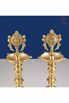 Brass Shankh Chakra Diya Pair