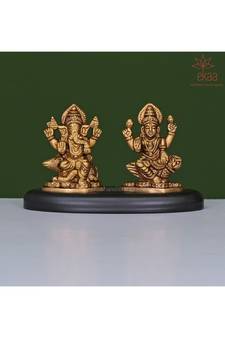 Lord Ganesha Goddess Lakshmi on Wooden Base