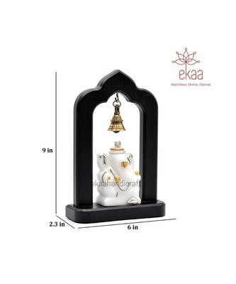 Marble carved Lord Ganesha with Brass Temple Bell 1