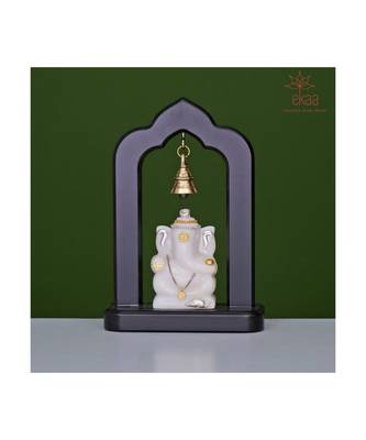 Marble carved Lord Ganesha with Brass Temple Bell 2
