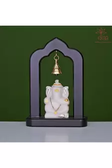 Marble carved Lord Ganesha with Brass Temple Bell