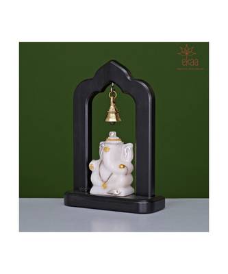 Marble carved Lord Ganesha with Brass Temple Bell 3