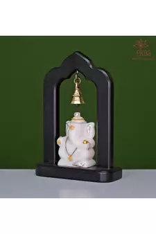 Marble carved Lord Ganesha with Brass Temple Bell