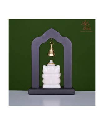 Marble carved Lord Ganesha with Brass Temple Bell 4
