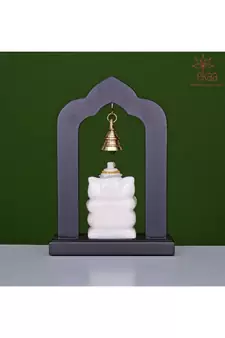 Marble carved Lord Ganesha with Brass Temple Bell