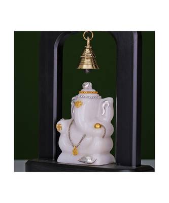 Marble carved Lord Ganesha with Brass Temple Bell 5