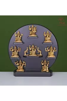 Brass Ashta Laxmi Set with Wooden Frame