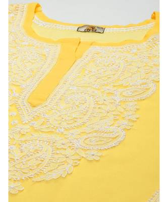 Ada Women Hand Embroidered Yellow Georgette Lucknow Chikan Kurta with Slip - A411359 5