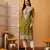 Ada Women Hand Embroidered Mehndi Green Georgette Lucknow Chikan Kurta/Slip with Gota Patti Work - A411354