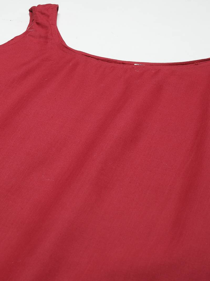 Women Hand Embroidered Maroon Georgette Lucknow Chikan Kurta With Slip