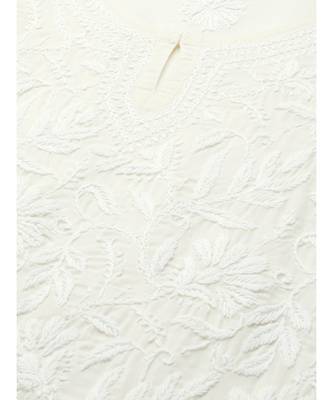 Ada Women Hand Embroidered Cream Cotton Lucknowi Chikan Kurta - A411179 5