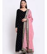 Beautiful Black Sequin Embroidered Velvet Anarkali with Silk Dupatta
