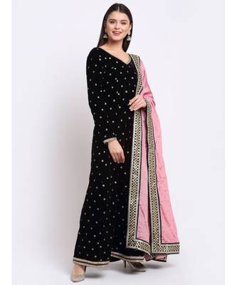Beautiful Black Sequin Embroidered Velvet Anarkali with Silk Dupatta 3