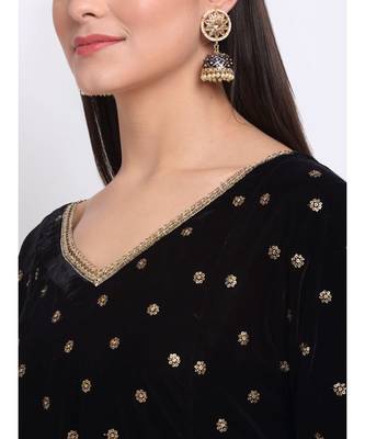 Beautiful Black Sequin Embroidered Velvet Anarkali with Silk Dupatta 4