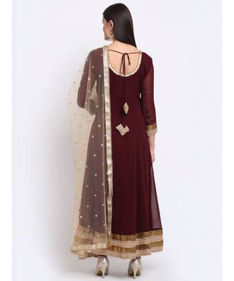 Smooth Wine Georgette Anarkali with Churidaar and Sequin Dupatta 2