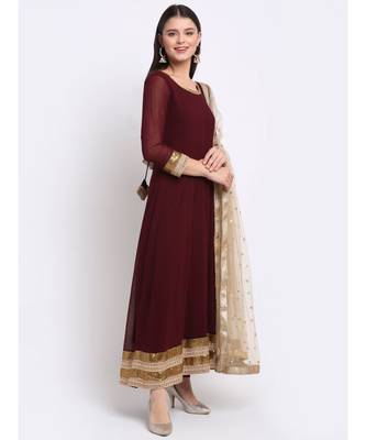 Smooth Wine Georgette Anarkali with Churidaar and Sequin Dupatta 3