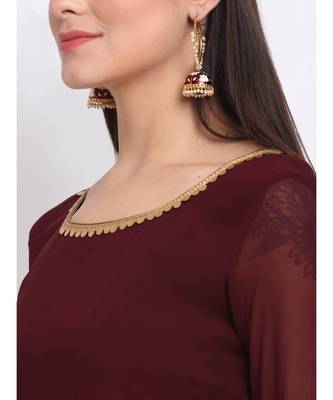 Smooth Wine Georgette Anarkali with Churidaar and Sequin Dupatta 4