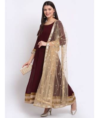 Smooth Wine Georgette Anarkali with Churidaar and Sequin Dupatta 5
