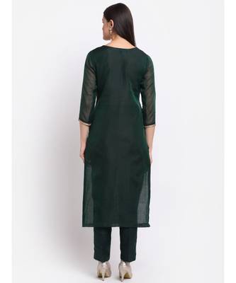 Chic Green Chanderi Straight Kurti with Pants 2