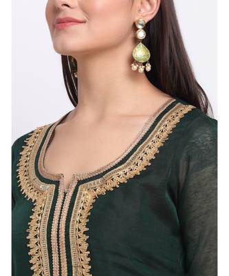 Chic Green Chanderi Straight Kurti with Pants 4