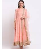 Absolute Peach Georgette Anarkali With Churidar and Sequin Dupatta