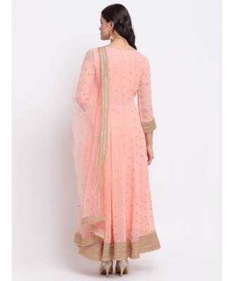 Absolute Peach Georgette Anarkali With Churidar and Sequin Dupatta 2