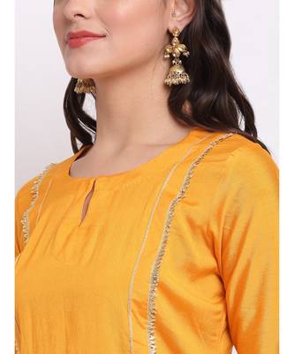 Ochre Yellow Short Kurti With Shaded Sharara and Embroidered Organza Dupatta 4