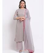 Grey Sequin Line Straight Kurti with Palazzo and Mokaish Dupatta