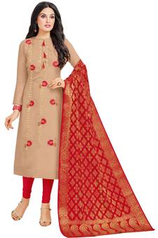 Light-brown embroidered cotton salwar