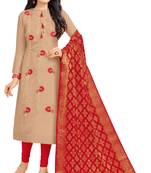 Light-brown embroidered cotton salwar