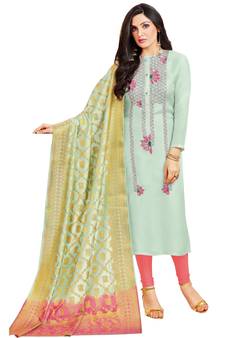 Light-blue embroidered cotton salwar