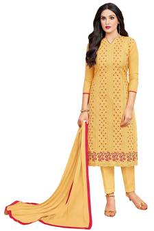 Mustard embroidered cotton salwar