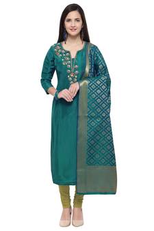 Teal embroidered cotton salwar