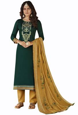Green embroidered silk blend salwar 1