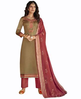 Beige embroidered silk blend salwar 1