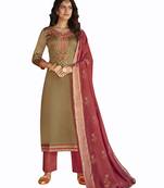Beige embroidered silk blend salwar