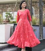 Pink Printed Rayon Flared Kurti