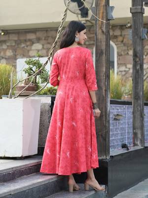 Pink Printed Rayon Flared Kurti 3