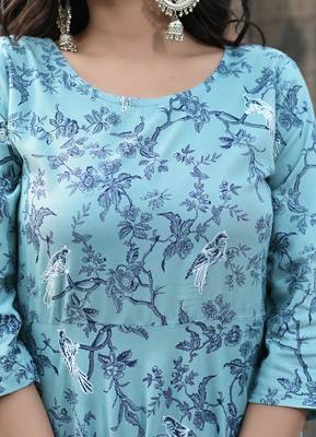 Blue Printed Rayon Flared Kurti 5