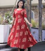 Maroon Gold Printed Rayon Flared Kurti