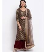 Mystical Grey Georgette Banarsi Kurti With Maroon Velvet Palazzo and Sequin Dupatta